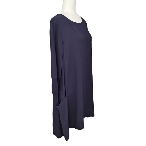 Eileen Fisher Blue 100% Silk Tunic Georgette Dress With Pockets 3/4 Slee… - Picture 6 of 9